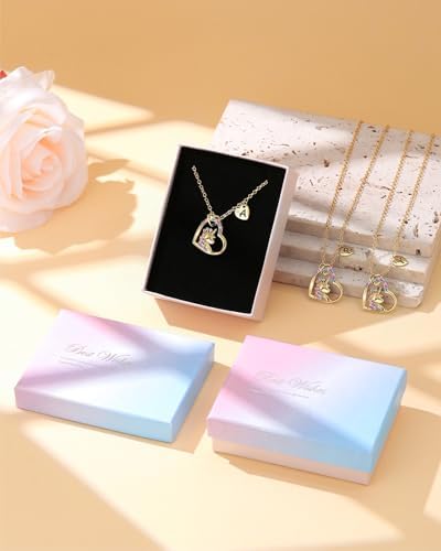 Unicorn Gifts For Girls Colorful CZ Heart Unicorn Necklaces Initial Necklace Birthday Christmas Gift For Girls Teens
