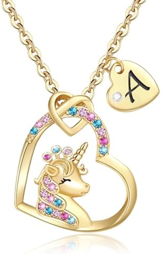 Unicorn Gifts for Girls Colorful CZ Heart Unicorn Necklaces Initial Necklace Birthday Christmas Gift for Girls Teens