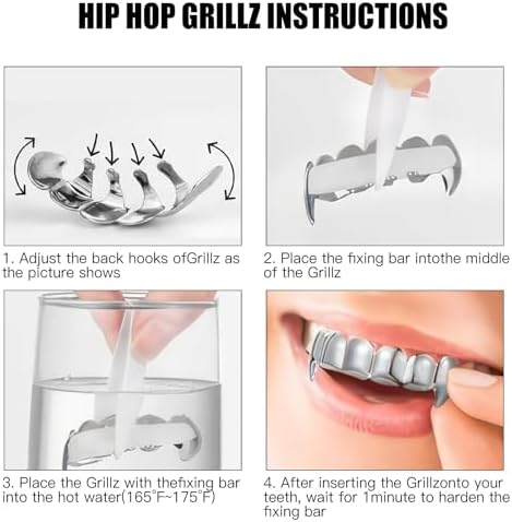 Unisex Gold-Plated Brass Hip Hop Imitation Diamond Fang Vampire Grillz Halloween Costume Accessory Cosplay Teeth Grillz With Extra Molding Bars