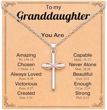UPROMI Cross Necklace for Granddaughter/Daughter Christmas Religious Christian Valentines Birthday Gifts