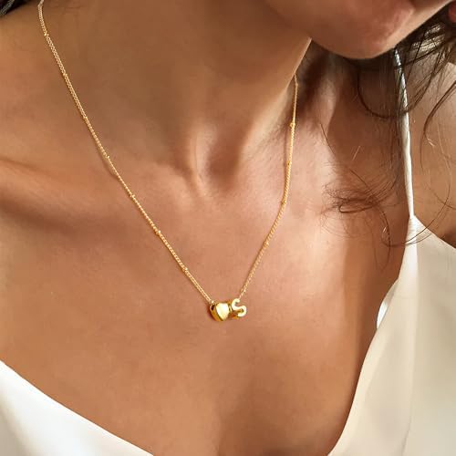 Ursteel Dainty Cute Heart Initial Necklaces For Women Teen Girls - 14K Gold Plated Initial Heart Necklace For Women Trendy Dainty Letter A-Z Lockets Necklaces Personalized Jewelry Birthday Gifts