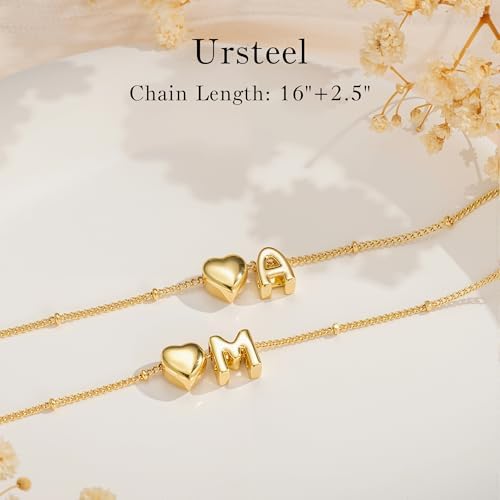 Ursteel Dainty Cute Heart Initial Necklaces For Women Teen Girls - 14K Gold Plated Initial Heart Necklace For Women Trendy Dainty Letter A-Z Lockets Necklaces Personalized Jewelry Birthday Gifts