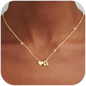 Ursteel Dainty Cute Heart Initial Necklaces for Women Teen Girls - 14K Gold Plated Initial Heart Necklace for Women Trendy Dainty Letter A-Z Lockets Necklaces Personalized Jewelry Birthday Gifts