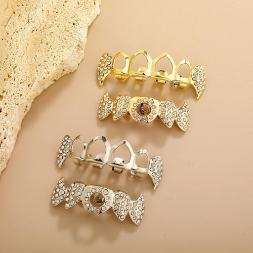 Vampire Teeth Fang Grillz Hollow Braces For Sharp Teeth 14K Gold Silver Plated Hip Hop Fangs Top Bottom Teeth Grills For Men And Women