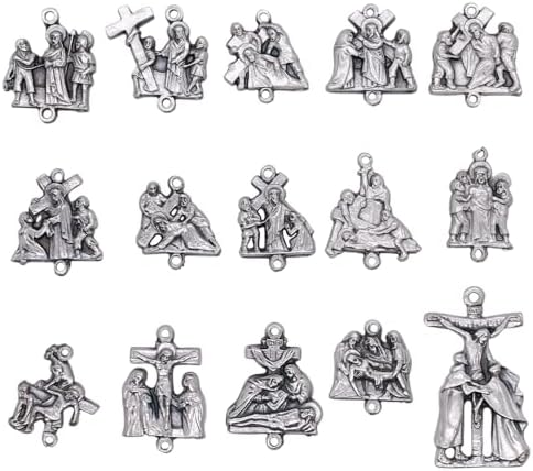 VILLAGE GIFT IMPORTERS Set of 15 Stations of the Cross Pendants Includes Stations 1-14 and a Crucifix