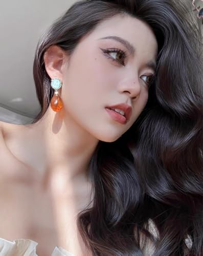 Vintage Amber Teardrop Dangle Earrings For Women Girls Hypoallergenic Lightweight Big Waterdrop Resin Statement Drop Dangling Stud Earrings Antique Holiday Birthday Theme Party Jewelry Gifts