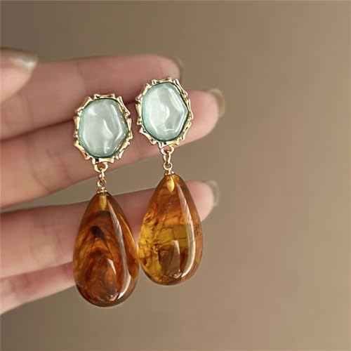 Vintage Amber Teardrop Dangle Earrings For Women Girls Hypoallergenic Lightweight Big Waterdrop Resin Statement Drop Dangling Stud Earrings Antique Holiday Birthday Theme Party Jewelry Gifts