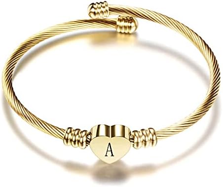 VQYSKO Gold Bracelets for Girls-A to Z Stainless Steel Heart Initial Girl Jewellery Birthday Gifts for Girls
