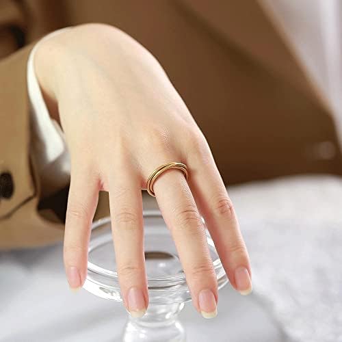 VQYSKO Triple Interlocked Rolling Ring For Women-Stainless Steel Stacking Rose Gold Minimalist Promise Ring For Love/Engagement/Wedding Size 4-12