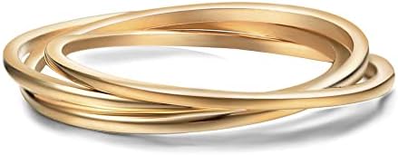 VQYSKO Triple Interlocked Rolling Ring For Women-Stainless Steel Stacking Rose Gold Minimalist Promise Ring For Love/Engagement/Wedding Size 4-12