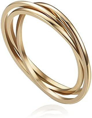 VQYSKO Triple Interlocked Rolling Ring for Women-Stainless Steel Stacking Rose gold Minimalist Promise Ring for Love/Engagement/Wedding Size 4-12