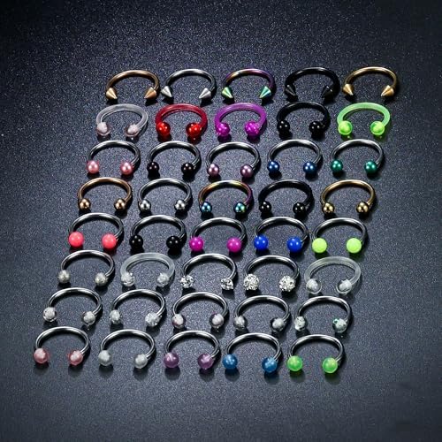 Vsnnsns 14G 16G 18G Septum Rings Piercing Jewelry 316L Stainless Surgical Steel Horseshoe Septum Nose Rings Snake Bite Lip Ring Daith Rook Earrings Smiley Piercing Jewelry For Women Men 8MM 10MM 12MM