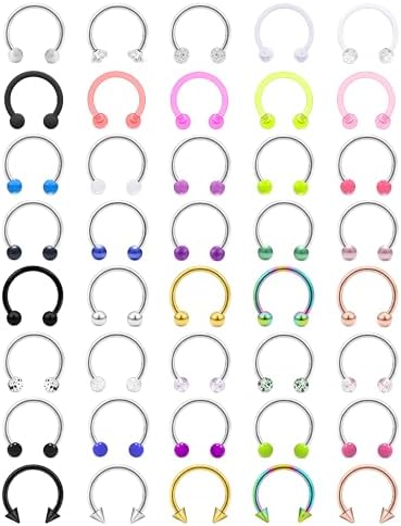 Vsnnsns 14G 16G 18G Septum Rings Piercing Jewelry 316L Stainless Surgical Steel Horseshoe Septum Nose Rings Snake Bite Lip Ring Daith Rook Earrings Smiley Piercing Jewelry for Women Men 8MM 10MM 12MM