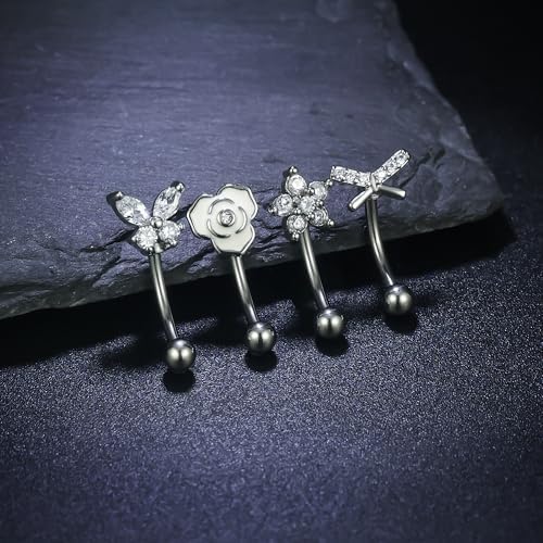 Vsnnsns Rook Daith 穿孔珠宝 16G 不锈钢外科弯曲杠铃眉环垂直唇钉穿孔珠宝 Rook Daith 耳环女士男士 6MM 8MM 10MM 低过敏性