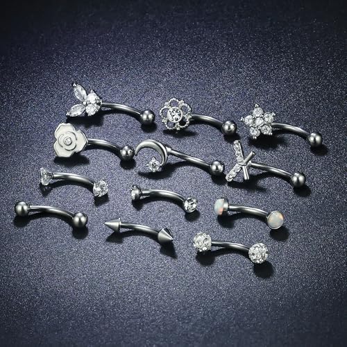 Vsnnsns Rook Daith 穿孔珠宝 16G 不锈钢外科弯曲杠铃眉环垂直唇钉穿孔珠宝 Rook Daith 耳环女士男士 6MM 8MM 10MM 低过敏性