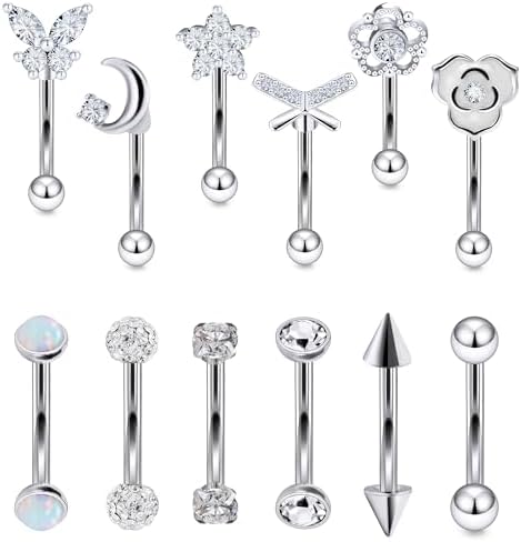 Vsnnsns Rook Daith 穿孔珠宝 16G 不锈钢外科弯曲杠铃眉环垂直唇钉穿孔珠宝 Rook Daith 耳环女士男士 6MM 8MM 10MM 低过敏性