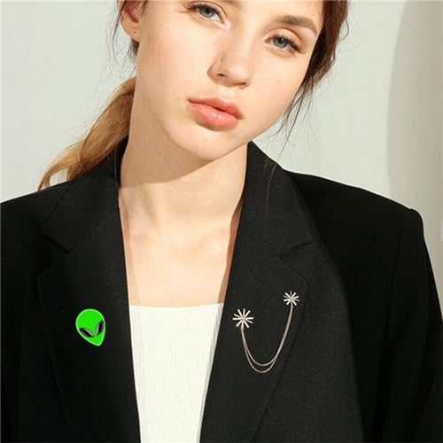 WCRAZYE Green Alien Brooch Pin For Women Girls Cute Funny Enamel Cartoon Universe Spaceship Alien Head Brooches UFO Alloy Pins Badge For Backpacks Planet Pins For Jackets