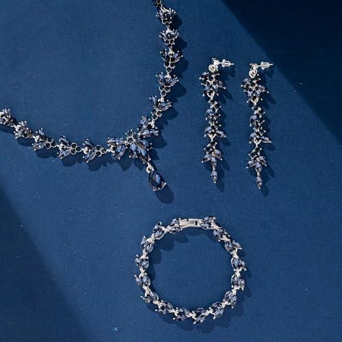 Wedding Jewelry Sets For Bride Bridesmaid Bridal Jewelry Set For Women Wedding Crystal Necklace Earrings Bracelet Set For Party Prom Jewelry