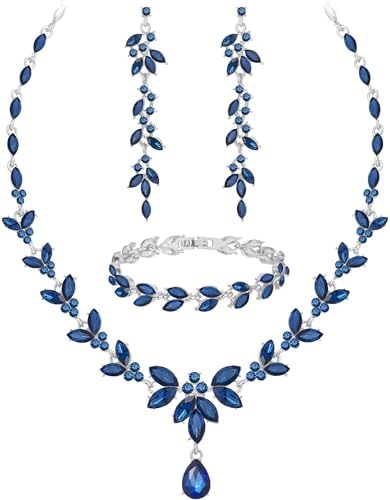 Wedding Jewelry Sets for Bride Bridesmaid Bridal Jewelry Set for Women Wedding Crystal Necklace Earrings Bracelet Set for Party Prom Jewelry