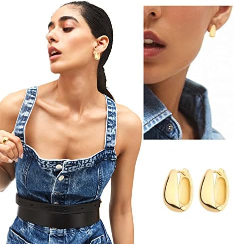 Wgoud Chunky Hoop Earrings Set 14K Gold Plated Hoop Earrings For Women Hypoallergenic Thick Twisted Huggie Hoops Earring Set