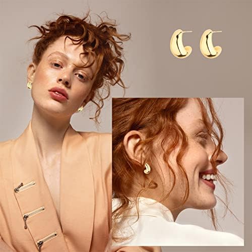 Wgoud Chunky Hoop Earrings Set 14K Gold Plated Hoop Earrings For Women Hypoallergenic Thick Twisted Huggie Hoops Earring Set