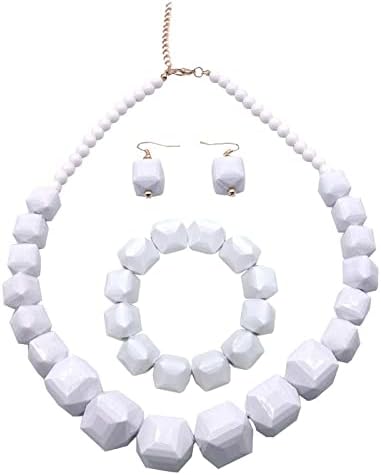 White Beads Necklace Costume Jewelry For Women Strand Necklaces Acrylic African Beaded Necklace Chunky Statement Halloween Necklaces
