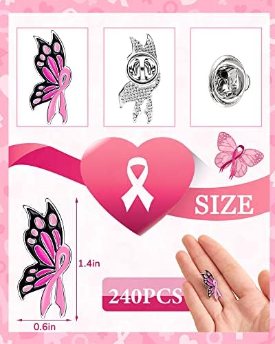 WILLBOND 24/48/96/120/240 Pcs Breast Cancer Awareness Pins Bulk 1.4 Inch Pink Ribbon Butterfly Enamel Lapel Pins Breast Cancer Accessories Gift Hope Love Brooch For Women Charity Social