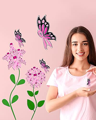 WILLBOND 24/48/96/120/240 Pcs Breast Cancer Awareness Pins Bulk 1.4 Inch Pink Ribbon Butterfly Enamel Lapel Pins Breast Cancer Accessories Gift Hope Love Brooch For Women Charity Social