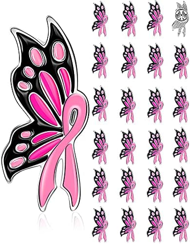 WILLBOND 24/48/96/120/240 Pcs Breast Cancer Awareness Pins Bulk 1.4 Inch Pink Ribbon Butterfly Enamel Lapel Pins Breast Cancer Accessories Gift Hope Love Brooch for Women Charity Social