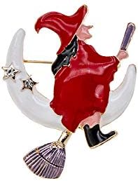 Witch Flying On The Broom Pin Brooch With Moon Star Enamel Brooch Clothes Bags Accessories For Girls Boys Halloween Jewelry