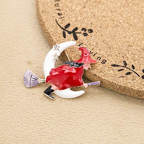 Witch Flying On The Broom Pin Brooch With Moon Star Enamel Brooch Clothes Bags Accessories For Girls Boys Halloween Jewelry