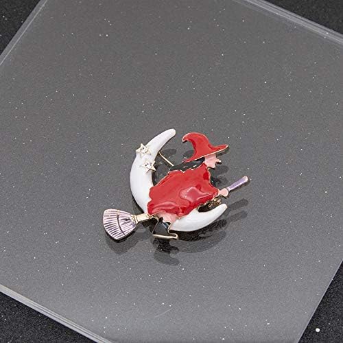 Witch Flying On The Broom Pin Brooch With Moon Star Enamel Brooch Clothes Bags Accessories For Girls Boys Halloween Jewelry