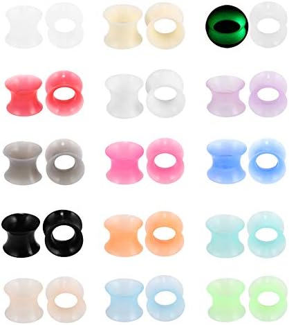 Xpircn Flexible Ear Plugs - Double Flared Flesh Ear Piercing Jewelry 15 Pairs