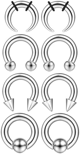 YADOCA Surgical Steel Septum Kit - 2G to 14G Septum Rings Pincher Tapers & Gauge Nose Piercing Jewelry - Silver & Black Tone