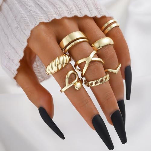 YEEZII 25 Pcs Gold Knuckle Rings Set For Women Cute Stackable Finger Midi Rings Dainty Chunky Stacking Statement Womens Ring Pack