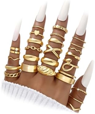 YEEZII 25 Pcs Gold Knuckle Rings Set for Women Cute Stackable Finger Midi Rings Dainty Chunky Stacking Statement Womens ring pack
