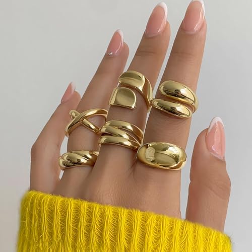 YEEZII Chunky Gold Rings For Women Non Tarnish 18K Gold Plated Stackable Thumb Ring Statement Women Rings Set