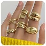 YEEZII Chunky Gold Rings for Women Non Tarnish 18K Gold Plated Stackable Thumb Ring Statement Women Rings Set