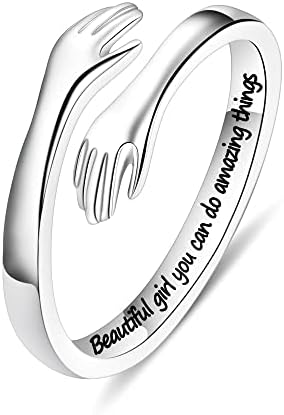 Yesteel S925 Sterling Silver Hug Ring for Women Teen Girls Adjustable Ring Jewelry Mothers Day Birthday Gifts for Daughters Mom Sister Wife Friends Grandma