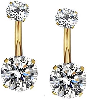 YHMM 14G Surgical Steel Gold Belly Button Rings Internally Threaded Round CZ Navel Barbell Stud for Women Men