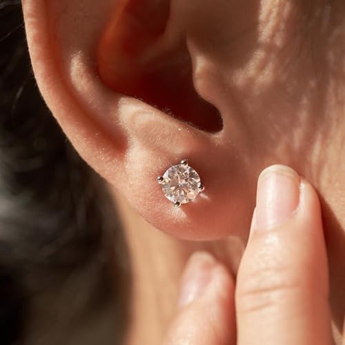 YODEWA 1/2/3ct Moissanite Stud Earrings For Women 925 Sterling Silver Hypoallergenic Flat Back 1 Pair DEF Color Lab Created Brilliant Round Moissanite Earrings