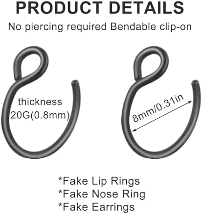 Yolev 8 Pcs Fake Lip Piercings & Rings - Faux Lip & Nose Hoop Clip On For Men & Women