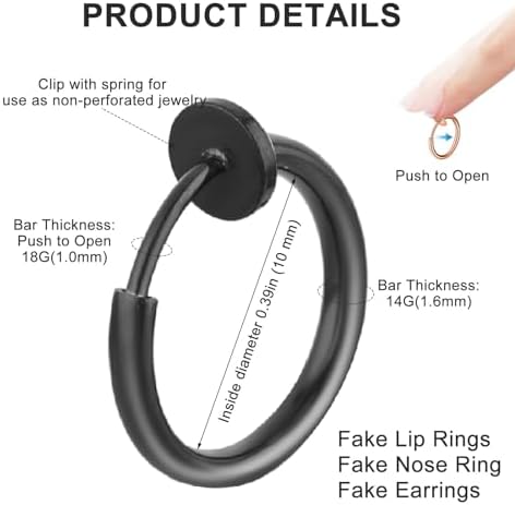 Yolev 8 Pcs Fake Lip Piercings & Rings - Faux Lip & Nose Hoop Clip On For Men & Women