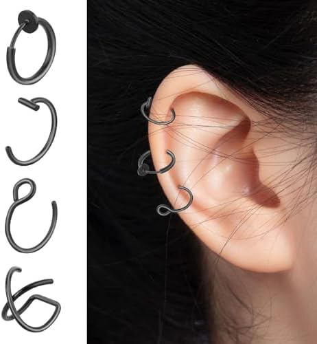 Yolev 8 Pcs Fake Lip Piercings & Rings - Faux Lip & Nose Hoop Clip On For Men & Women