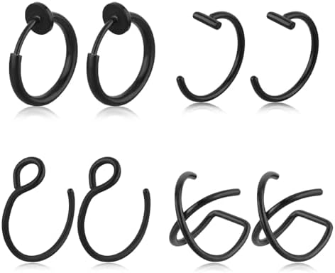 Yolev 8 Pcs Fake Lip Piercings & Rings - Faux Lip & Nose Hoop Clip On For Men & Women