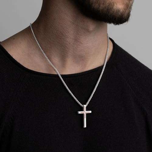 Yoosteel Baseball Cross Necklace For Boys Men - 2 Pcs Stainless Steel Bible Verse Cross Pendant Necklaces Black Silver Chain 18-24 Inch Religious Gifts For Teen Boy