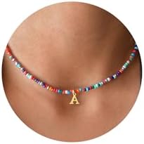 Yoosteel Colorful Beaded Initial Necklaces for Girls Gifts - Cute Initial Necklaces for Girls Kids Jewelry A-Z Letter Necklace for Women Personalized Birthday Gifts for Daughter Niece Granddaughter