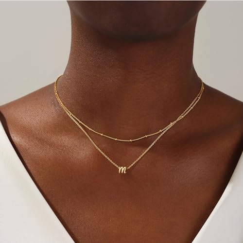 Yoosteel Layered Initial Necklaces For Women Teen Girls Trendy - Dainty Gold/Silver Letter A-Z Stack Initial Necklace Birthday Personalized Gifts For Women Jewelry