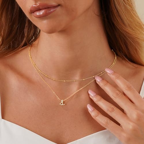 Yoosteel Layered Initial Necklaces For Women Teen Girls Trendy - Dainty Gold/Silver Letter A-Z Stack Initial Necklace Birthday Personalized Gifts For Women Jewelry