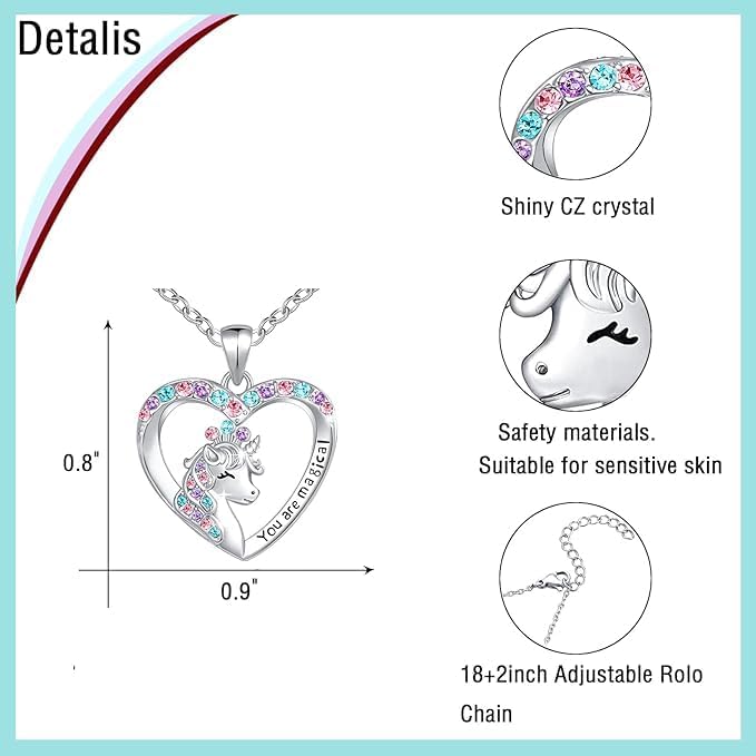 You Are Magical Unicorn Necklace For Girls Crystal Love Heart Pendant Necklaces Jewelry Gifts For Girls Daughter Granddaughter Niece Birthday Christmas